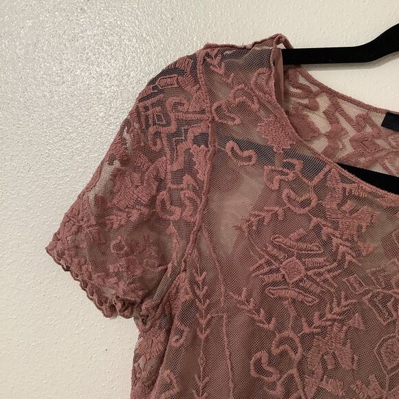 Ro & De Nordstrom Boho Hippie Pink Lace Mesh Embroidered Top Small - Picture 2 of 10